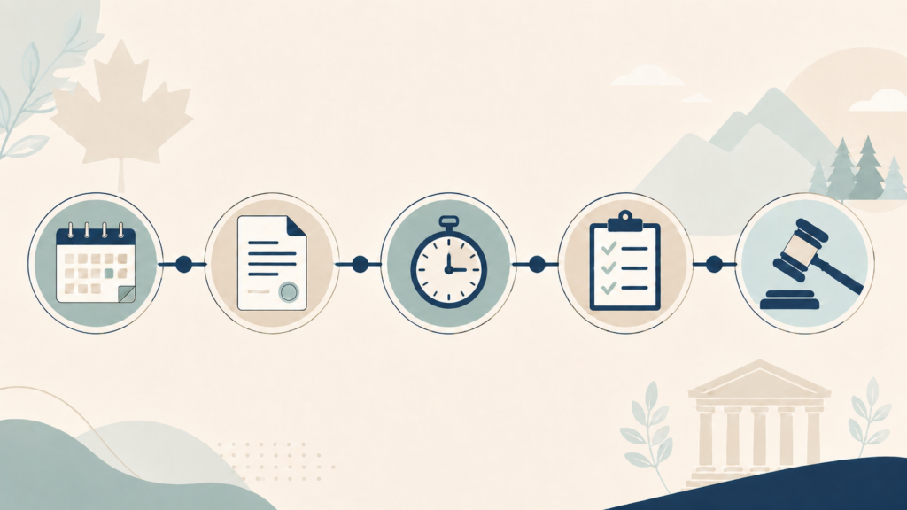Illustrated timeline of the Ontario non-payment eviction process from N4 service to LTB hearing