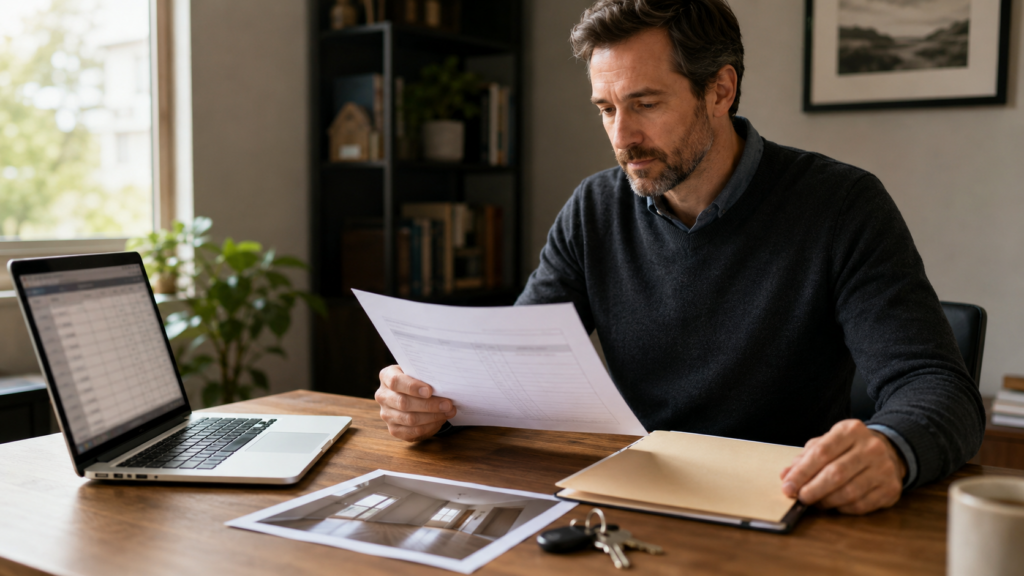 Ontario landlord reviewing a former tenant’s ledger to collect unpaid rent after move-out