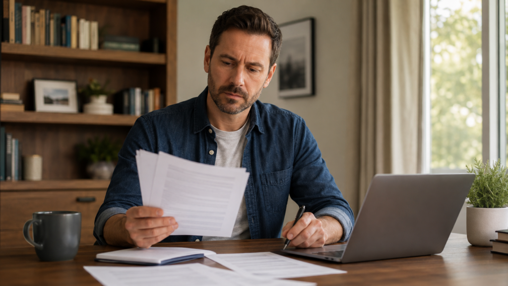Ontario landlord reviewing an L1 application LTB form at a desk