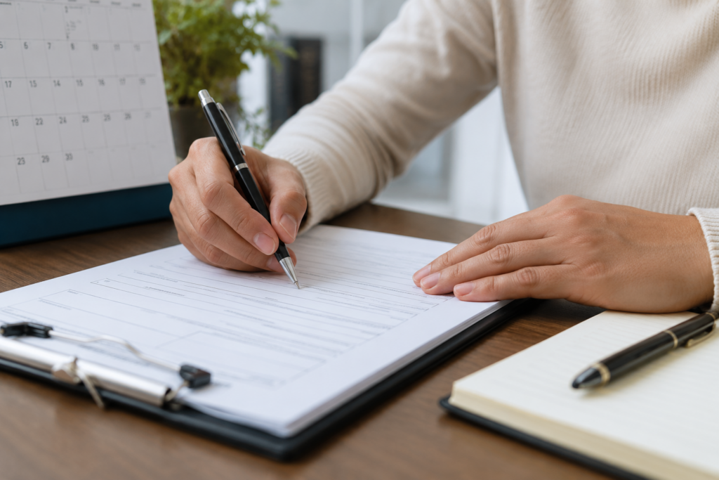 Landlord checking the termination date and notice period before completing an N12 form