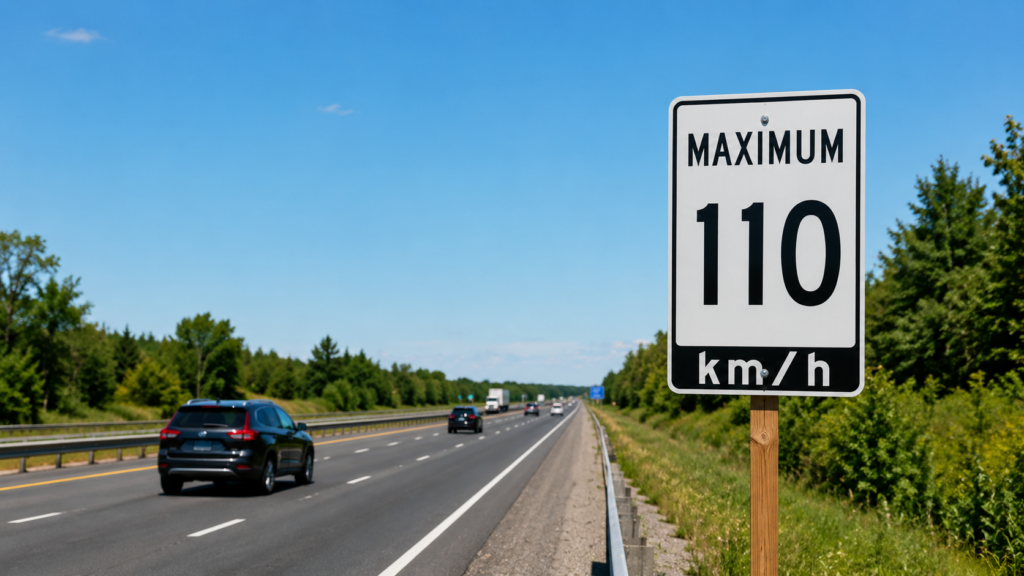 Ontario highway sign changing from 100 km/h to 110 km/h speed limit